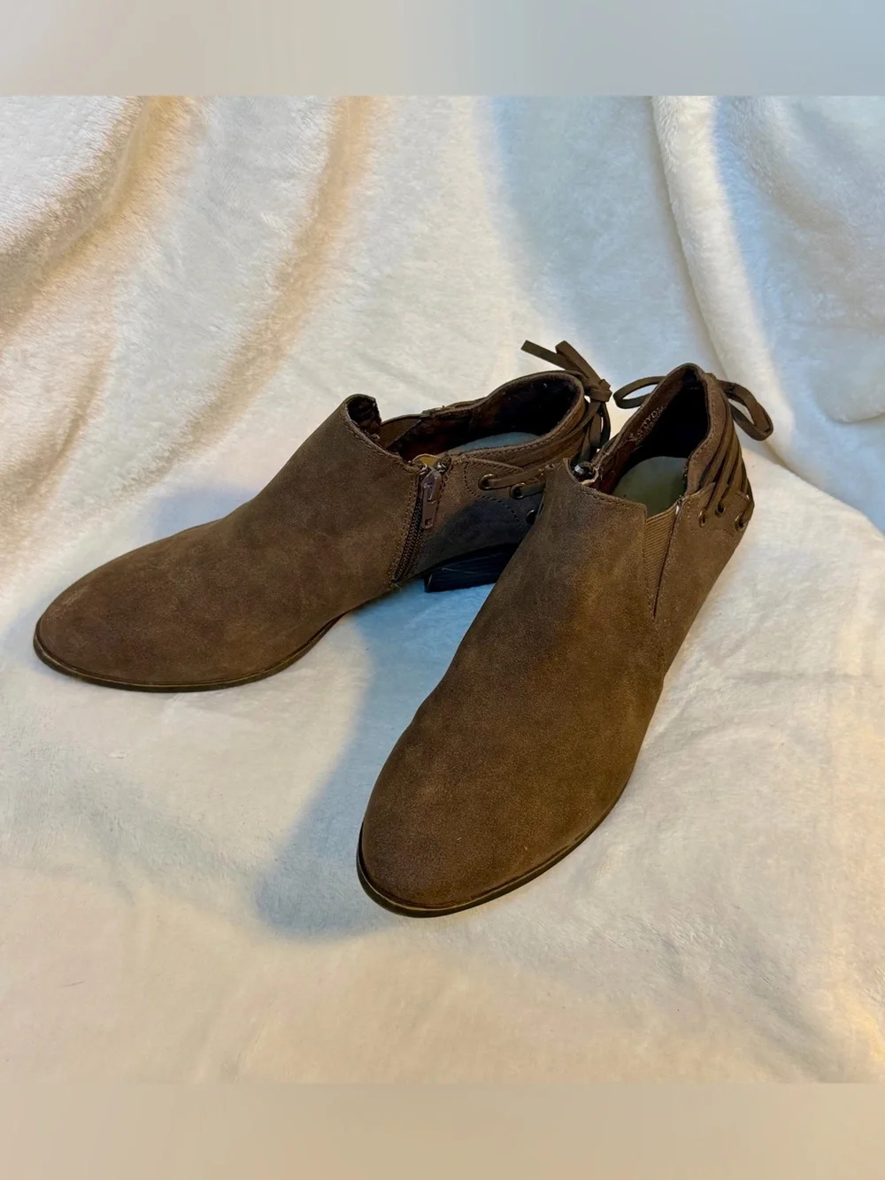 Jellypop Brown Suede Ankle Booties with Laced Accent